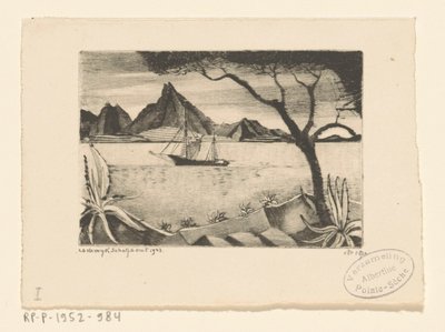 Seilskute i en bukt Le Bateau (original tittel) av Lodewijk Schelfhout (signed by artist)