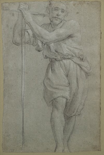 En mann som lener seg på et trekors (pastell) av Lodovico (attr. to) Carracci