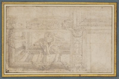Ignudo, etter en takfreskomaleri i Sala di Ulisse, Palazzo Poggi, Bologna av Lodovico Carracci