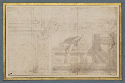 Ignudo, etter en takfreskomaleri i Sala di Ulisse, Palazzo Poggi, Bologna av Lodovico Carracci