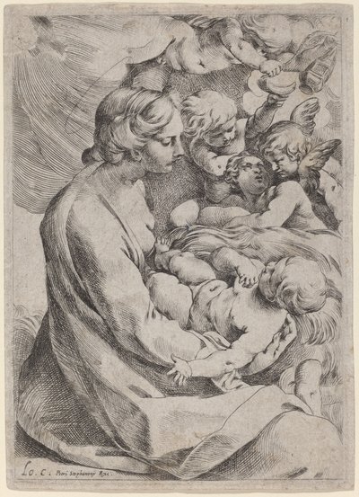Madonna og barn med engler av Lodovico Carracci