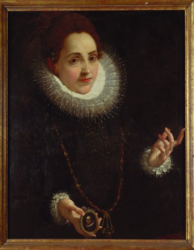 Portrett av en dame som holder en portrettminiatyr av en gentleman av Lodovico Carracci