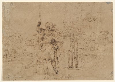 Saint Christopher (eller Saint Roch?) i et landskap av Lodovico Carracci