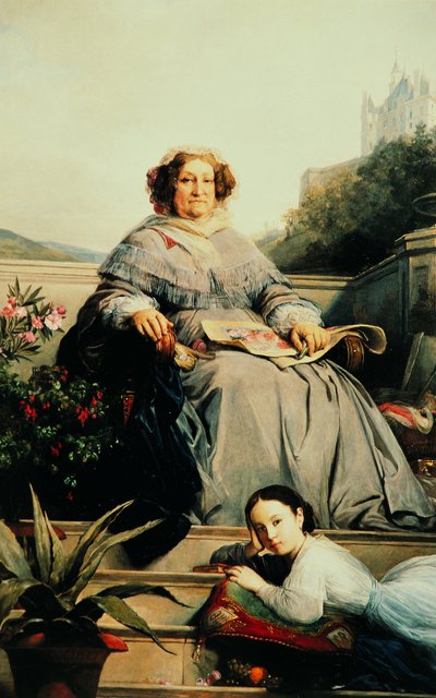 Portrett av Madame Clicquot, née Ponsardin 1777-1866 med sin datter, mellom 1851 og 1860. av Léon Cogniet