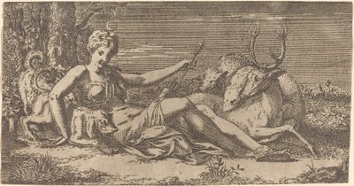 Diana hviler av Léon Davent after Francesco Primaticcio