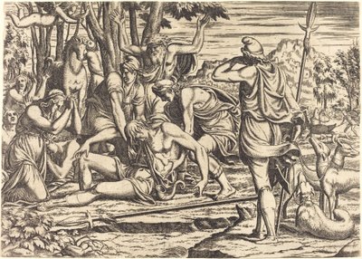 Adonis død av Léon Davent after Luca Penni