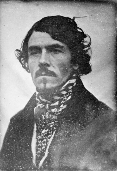 Full ansiktsportrett av Eugène Delacroix, hode og skuldre, 1842 (daguerreotype) av Léon Riesener