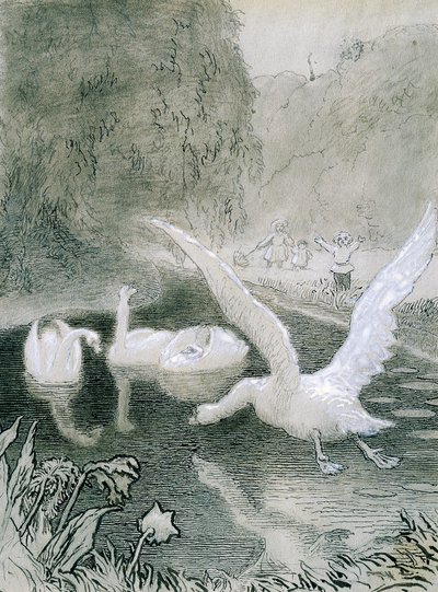 Ugly Duckling, illustrasjon av Lorenz Frolich (1820-1908) for eventyr av Hans Christian Andersen (1805-1875) av Lorens Frolich