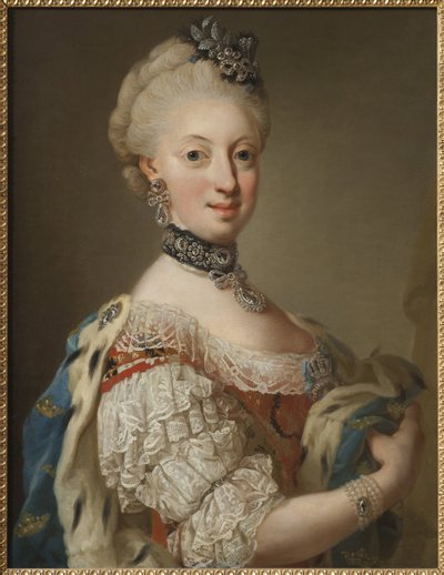 Sophie Madeleine de Danemark, reine de Suede - Portrett av Sophia Magdalena av Danmark (1746-1813), dronning av Sverige, av Pasch, Lorenz, den yngre (1733-1805). Olje på lerret av Lorens the Younger Pasch