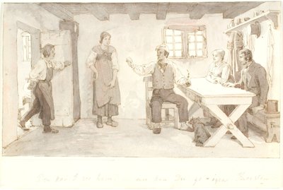 En bonde som har gjester kaller sønnen inn av Lorenz Frølich