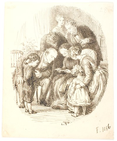 Høytlesing. Familiegruppe av Lorenz Frølich