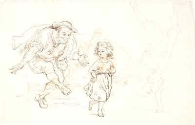 Eldre mann og liten jente danser av Lorenz Frølich