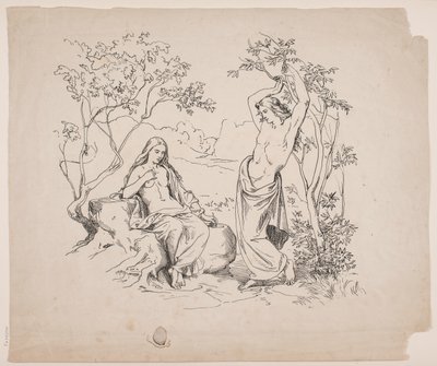 En sittende kvinnelig og en stående mannlig figur av Lorenz Frølich