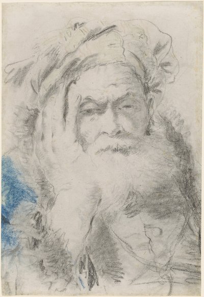 En skjeggete gammel mann lener hodet på hånden hans av Lorenzo Baldissera Tiepolo
