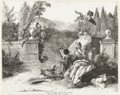 Rinaldo og Armida blir spionert av Ubaldo og Carlo av Lorenzo Baldissera Tiepolo
