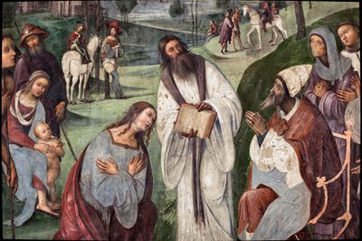 Life of St. Cecile: Urban I inviterer Valerian til å konvertere, detaljer (fresco av Lorenzo Costa