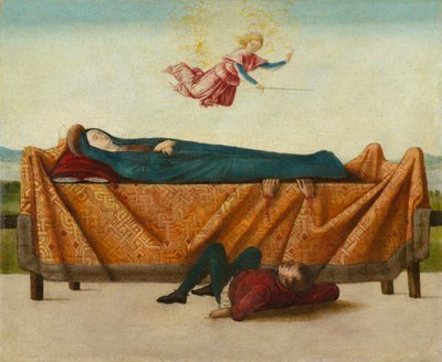 The Miracle of the Catafalque (panel B), rundt 1500-1506 (tempera på panel) av Lorenzo Costa