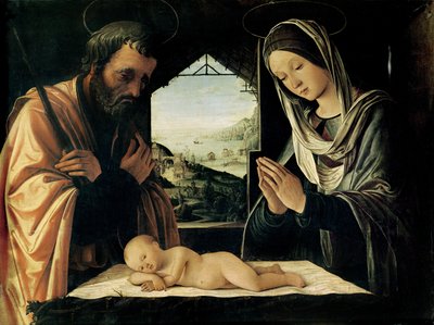 Fødselen, ca. 1490 av Lorenzo Costa