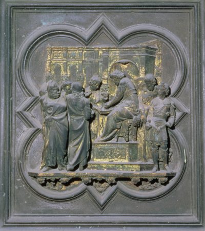 Pontius Pilatus vasker hendene før Kristus, sekstende panel av norddørene til dåpskapellet i San Giovanni, 1403-24 (bronse) av Lorenzo Ghiberti