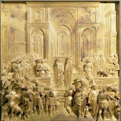Møtet mellom kong Salomo og dronningen av Saba, originalt panel fra østdørene til dåpskapellet av Lorenzo Ghiberti