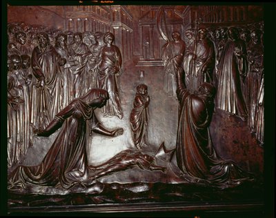 The Shrine of St. Zenobius, detalj av det døde barnet, ca. 1432-42 bronse detalj av 97641 av Lorenzo Ghiberti