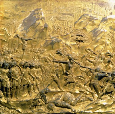 The Story of David and Goliath, originalt panel fra East Doors of the Baptistery, 1425-52 (forgylt bronse) (etter restaurering) av Lorenzo Ghiberti