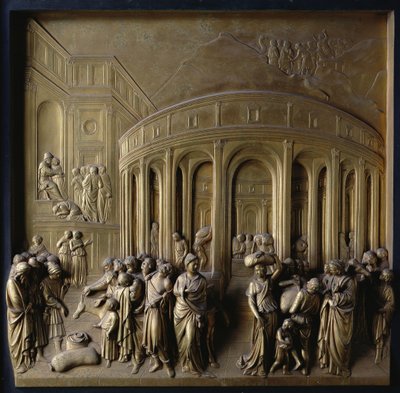 Historien om Josef: Joseph solgt til slaveri, The Finding of the Silver Cup og Joseph anerkjent av sine brødre, en av ti relieffpaneler fra Gates of Paradise av Lorenzo Ghiberti