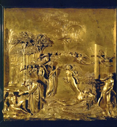 Adams skapelse, Evas skapelse fra Adams ribbein, utvisningen fra paradiset (bronse) av Lorenzo Ghiberti