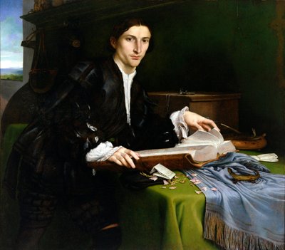 Nobleman, i studioet hans (etter restaureringen). av Lorenzo Lotto
