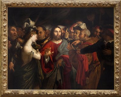 Kristus og utro kvinne. Maleri av Lorenzo Lotto (1480-1556), olje på lerret av Lorenzo Lotto