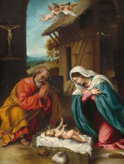 Kristi fødsel. 1523 av Lorenzo Lotto