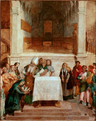 Presentasjon ved tempelmaleriet av Lorenzo Lotto (ca. 1480-1556) 1554-1556 Dim.170x157 cm Loreto, Apostolic Palace av Lorenzo Lotto