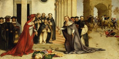 St Dominic gjenoppliver Napoleone Orsini av Lorenzo Lotto (1480 ca. 1556), olje på panel, 51,8x97,5 cm av Lorenzo Lotto