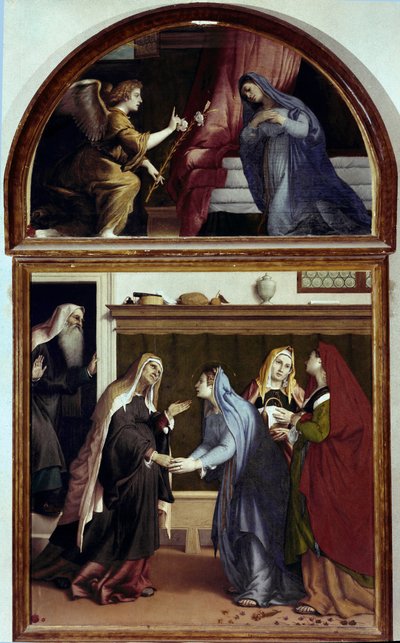 Kunngjøringen. Del av altertavlen til visitasjonen (olje på panel av Lorenzo Lotto