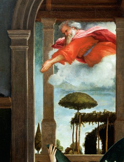 Den evige far, detalj fra kunngjøringen, ca 1434, av Lorenzo Lotto (1480-1556), olje på lerret av Lorenzo Lotto