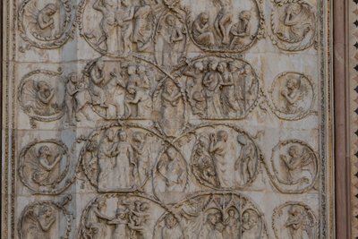 Scener fra Kristi liv, historier fra Det nye testamente, basrelieffer av Lorenzo Maitani (før 1275-1330), tredje søyle, fasade av Orvieto-katedralen, Umbria, Italia av Lorenzo Maitani