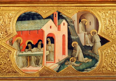 Historien om St Bernardino og St. Benedict, detalj av predella av Jomfrukroning av Lorenzo Monaco