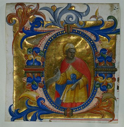 Innledende D[eus in loco] med en profet utskåret fra en gradual, 1409-10. av Lorenzo Monaco