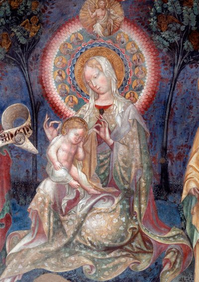 Jomfru og barn med døperen Johannes og apostelen Jakob, detalj (Fresco av Lorenzo Salimbeni
