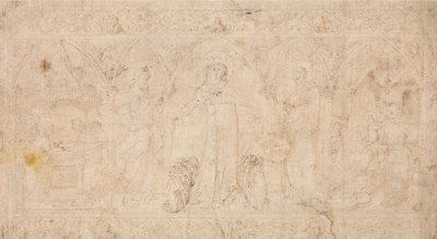 Design for et antependium: Madonna della Misericordia med de hellige døperen Johannes..., ca.1370. av Lorenzo Veneziano.