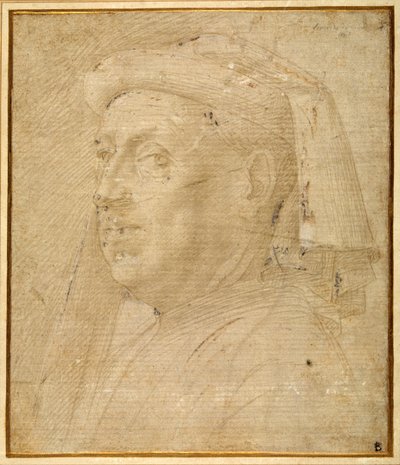 Byste av en mann iført en chaperon (metalpoint forhøyet med hvitt på papir) av Lorenzo di Credi