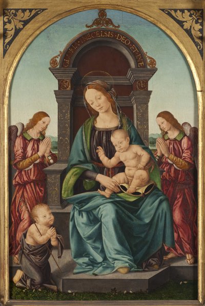 The Madonna and Child with the Infant Saint John the Baptist and Two Angels - The Madonna and Child with the Infant Saint John and Two Angels, av Lorenzo di Credi (1459-1537). Olje på tre. Størrelse: 66,5x43,5cm. Nationalmuseum Stockholm av Lorenzo di Credi