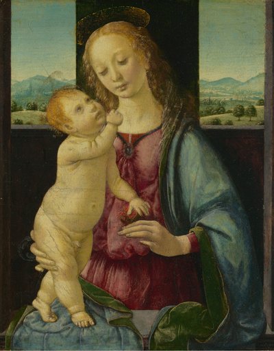 Madonna og barn med et granateple, 14751480. av Lorenzo di Credi