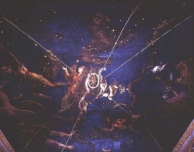 Gudinnen Diana i sin vogn omgitt av representasjoner av stjernetegnene fra Sala dello Zodiaco av Lorenzo the Younger Costa