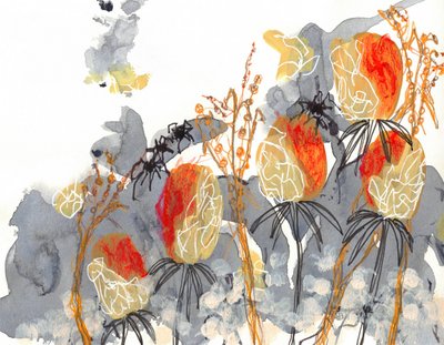 Oransje banksia med edderkopper av Lori Ann Folz