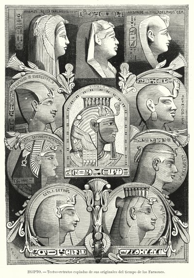 Gamle egyptiske portretthoder (litho) av Lothar Michael Burger
