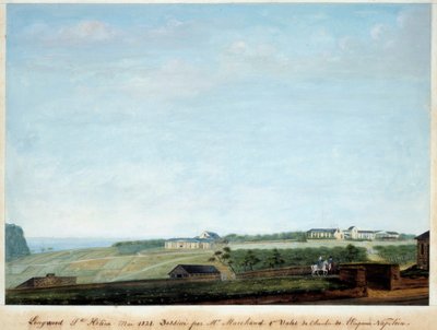 Utsikt over Longwood på øya Sainte Helene, mai 1821 av Louis Joseph Marchand