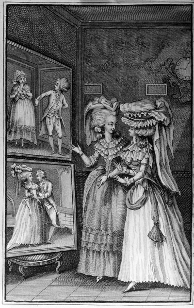 Illustrasjon av Louis Binet (1744-1800) for boken av Nicolas Edme Restif de La Bretonne "" Les Parisiennes"", eller XL General Characters Taken in the Modern Moors, fit to serve a l’instruction des Person-du-Sexe, hentet fra memoarene til det nye Lycee des av Louis (after) Binet