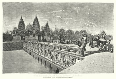 Østlig inngang til Khmer-tempelet til Preah Khan, Angkor, Kambodsja (gravering) av Louis (after) Delaporte