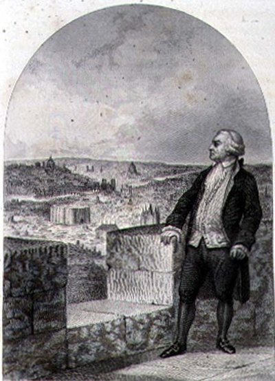 Honore Gabriel Riqueti, greve av Mirabeau (1749-91) på vollene i Paris, gravert av Philibert Langlois (gravering) av Louis (after) Marckl